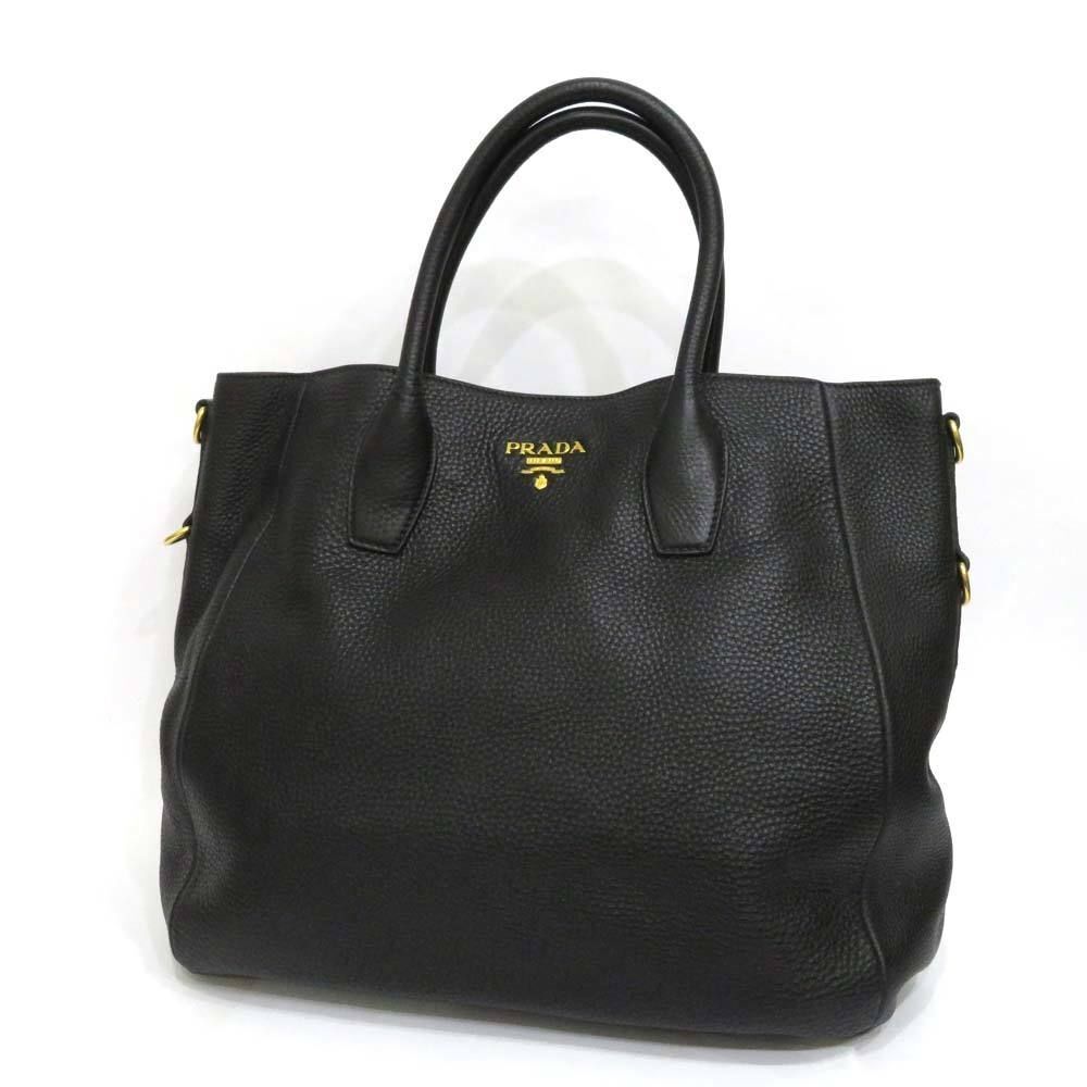 Prada 2 Way Bag Vitello Dino Leather Black - Picture 1 of 10